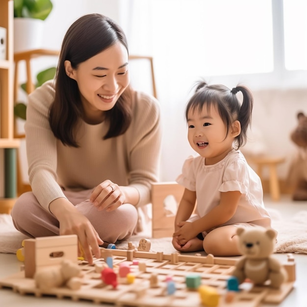 una madre che gioca con suo figlio