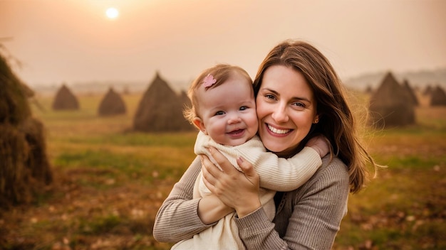 una madre che tiene il suo bambino in braccio