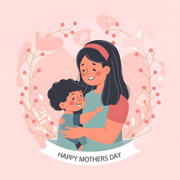 una madre e il suo bambino sorridendo e tenendo uno sfondo di fiori