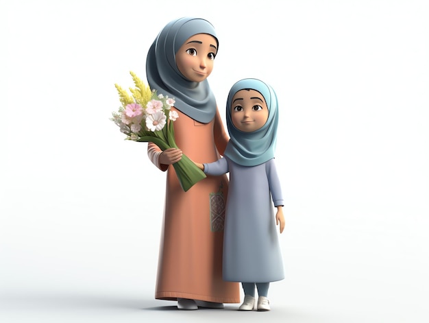 Una madre e un bambino con un hijab rosa