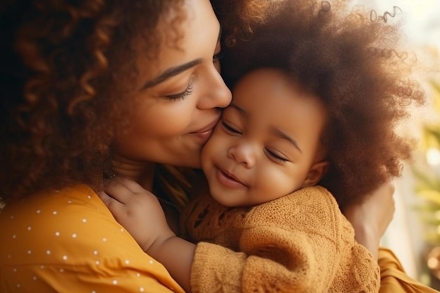 una madre e una figlia che si abbracciano e si baciano