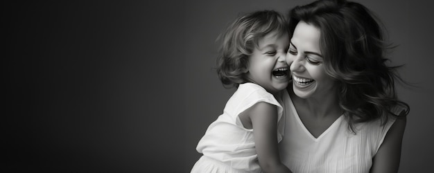 Una madre e una figlia sorridono e ridono insieme