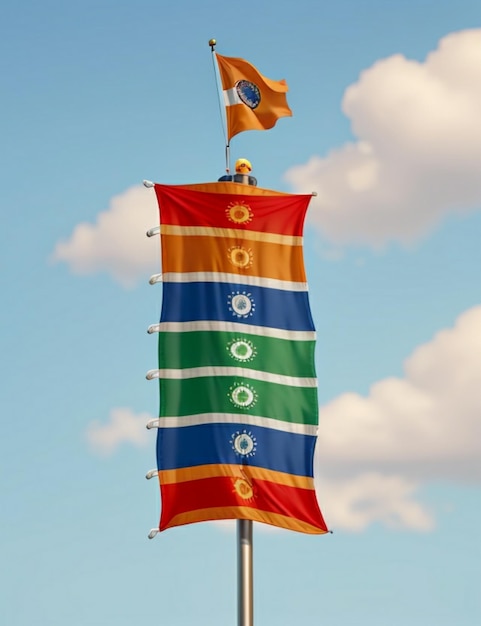 Una maestosa bandiera indiana fluttuante nel vento in cima a un alto palo