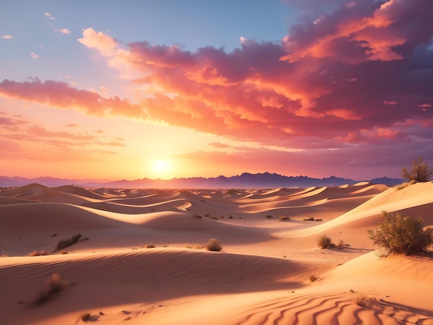 una maestosa scena deserta con dune di sabbia che si estendono all'orizzonte