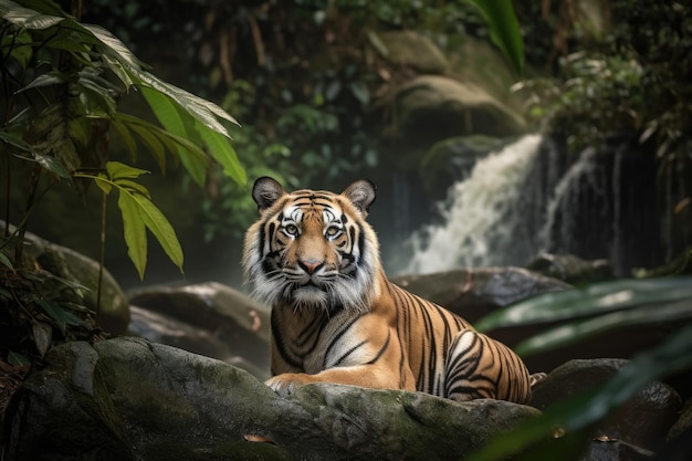Una maestosa tigre nella lussureggiante giungla generativa IA