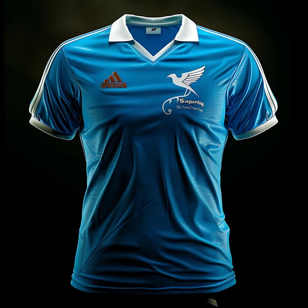 Una maglia blu con la scritta " sponsor ".