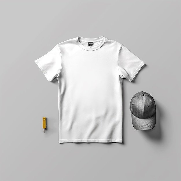 una maglietta bianca con un berretto e una penna.