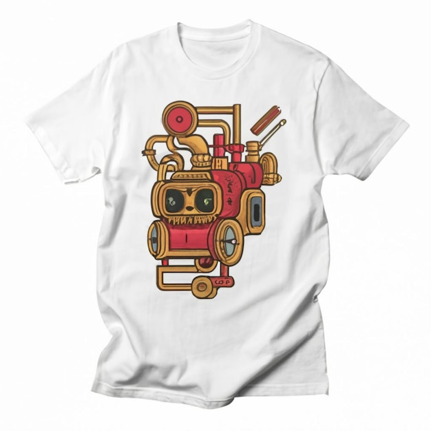 una maglietta bianca con un robot rosso