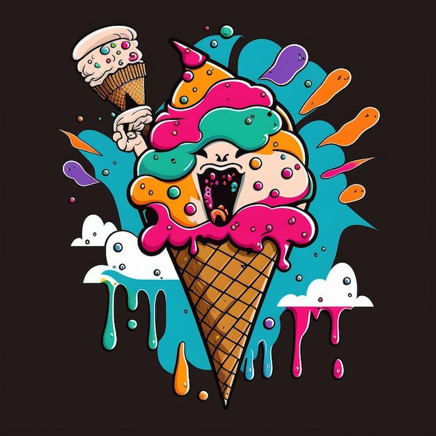 una maglietta con gelato con un personaggio dei cartoni animati