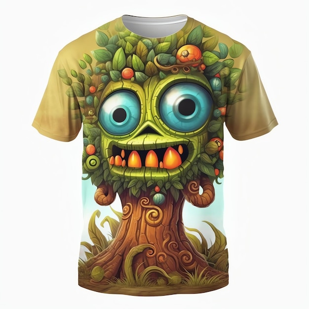 Una maglietta con sopra un albero con su scritto "mostro".