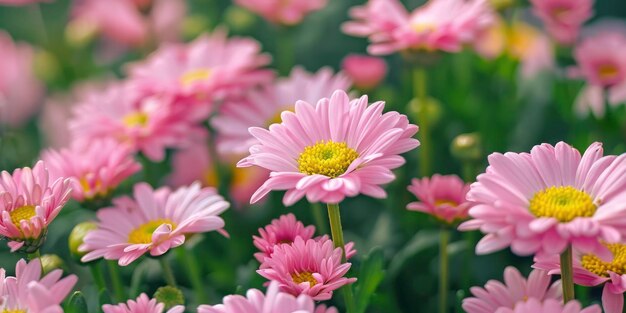 Una manciata di piccole margherite rosa in giardino