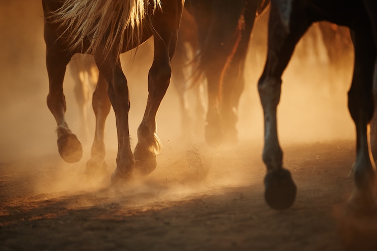 Foto una mandria di cavalli che corrono