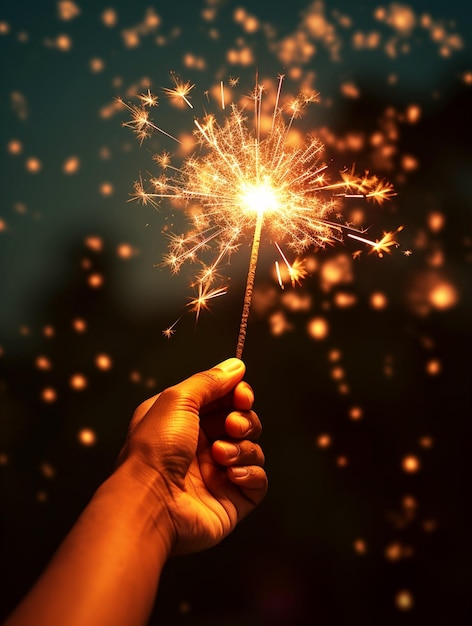 Una mano che tiene il fuoco scintillante Sfondo felice di Diwali