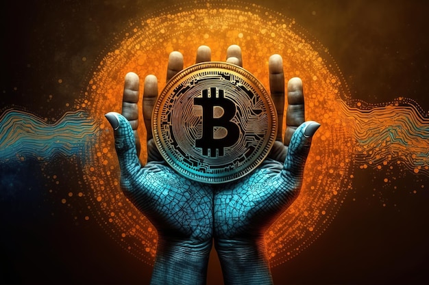 Una mano che tiene un bitcoin
