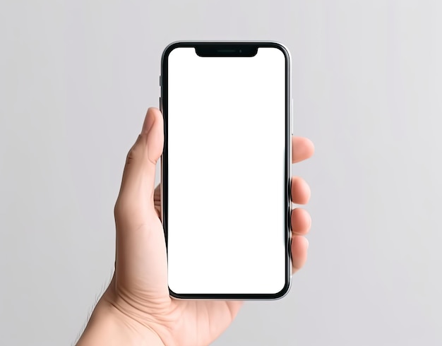 Una mano che tiene un telefono con uno schermo bianco
