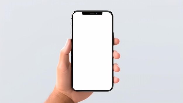 Una mano che tiene un telefono con uno schermo bianco.