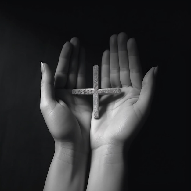 Una mano che tiene una croce con sopra la parola gesù
