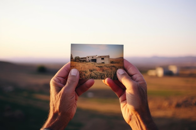 Una mano che tiene una fotografia di una lontana patria