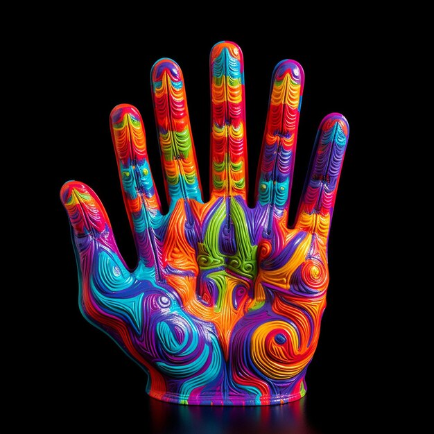 una mano colorata con la parola " arcobaleno " sopra.