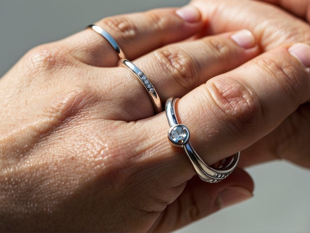 una mano di donna che tiene un anello di diamanti con un diamante su di esso