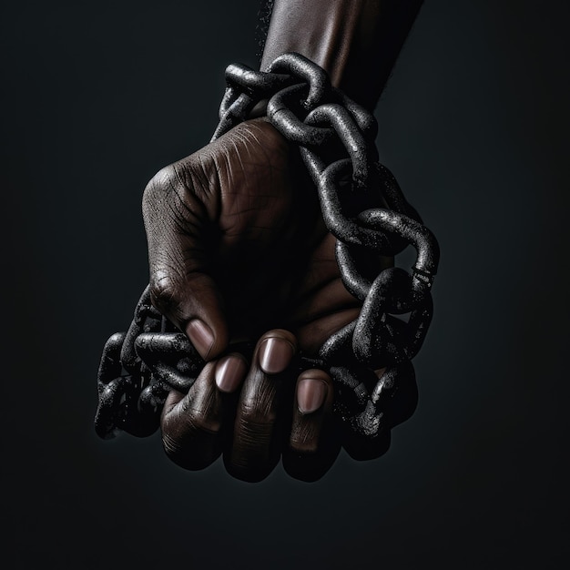 Una mano nera con una catena attorno ad essa generativa ai