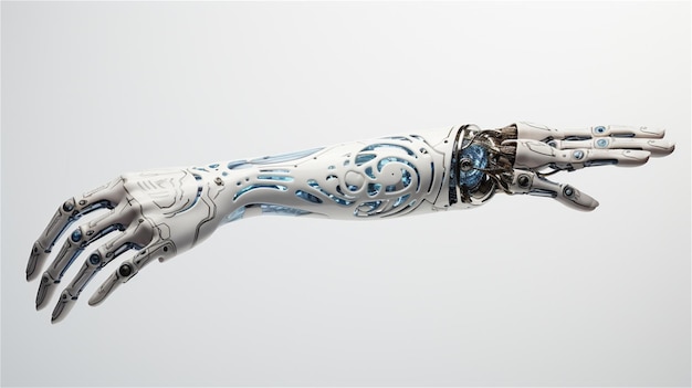 una mano robotica che cerca qualcosa su uno sfondo nero