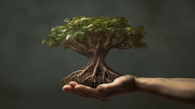 Una mano tiene un albero con sopra la parola albero