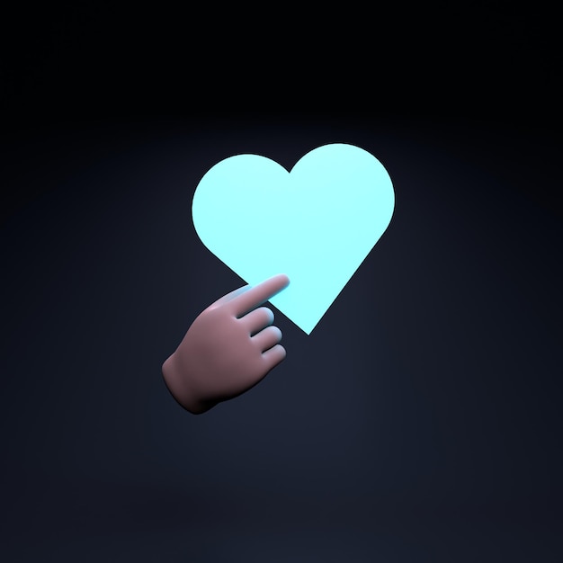 Una mano tiene un cuore al neon su sfondo nero