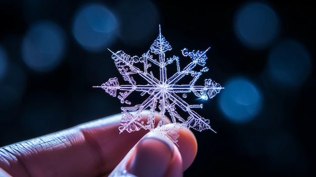 una mano tiene un fiocco di neve a forma di stella