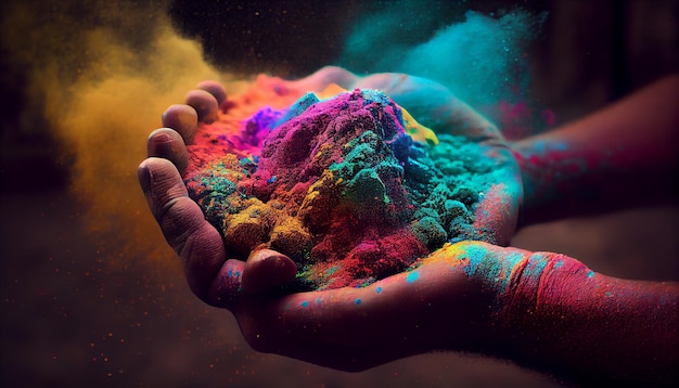 Una mano tiene una polvere di colori nel palmo di una mano