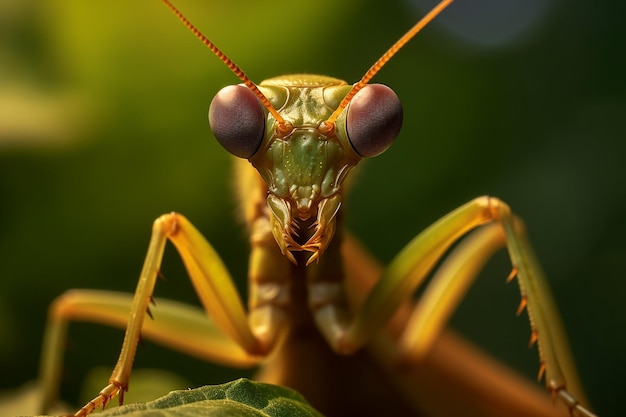 Una mantide religiosa con uno sfondo verde