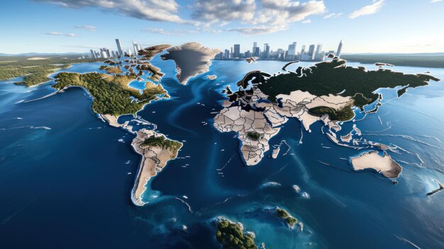 Una mappa 3D realistica della regione Asia-Pacifico con uno sfondo blu del mare Creata con l'IA generativa
