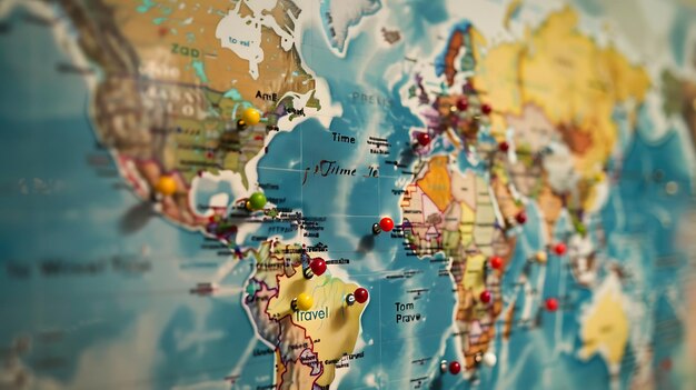 Una mappa del mondo con perni rossi e gialli. I perni rosso sono negli Stati Uniti, in Europa e in Asia.