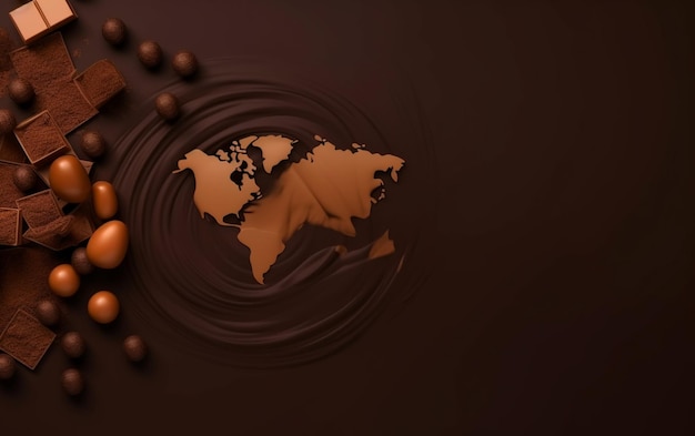 Una mappa del mondo con sopra dei chicchi di caffè