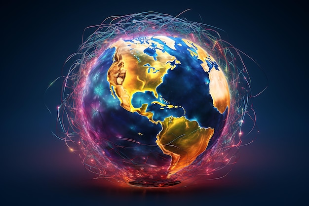 una mappa del mondo con un globo su di essa giornata mondiale di internet