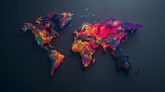 Una mappa del mondo con una tessitura vibrante che irradia una bellezza astratta
