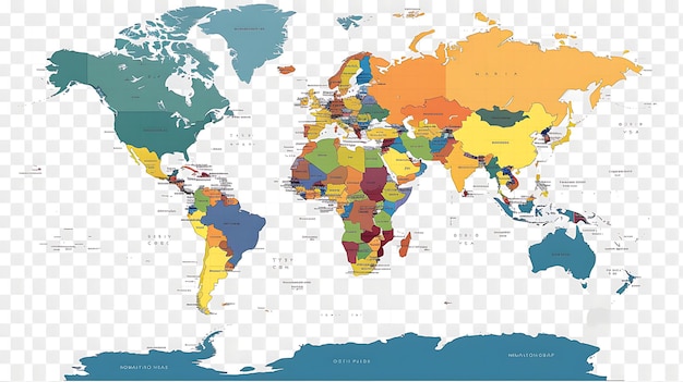 Una mappa del mondo in una proiezione di Mercator La mappa è divisa in diversi colori ciascuno che rappresenta un paese diverso