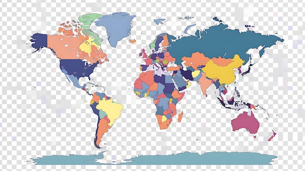 Una mappa del mondo in una proiezione di Mercator La mappa mostra i continenti, gli oceani e i principali paesi I paesi sono colorati in colori diversi