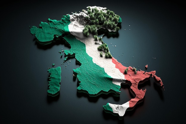 Una mappa dell'italia con la bandiera italiana su di essa