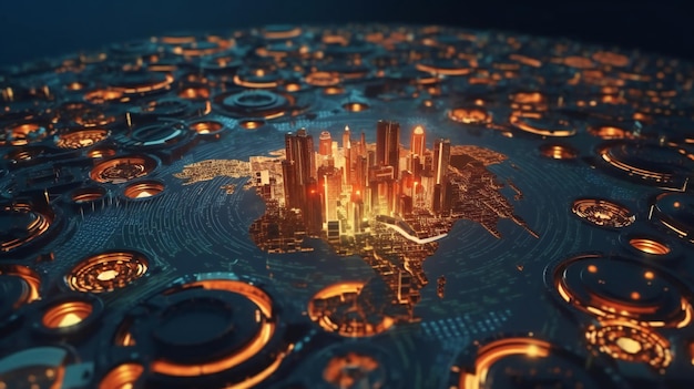 Una mappa digitale con sopra una città