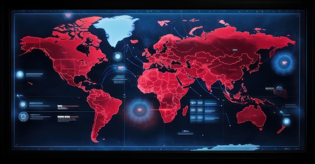 Una mappa digitale del mondo viva con i percorsi animati dei missili atomici in volo