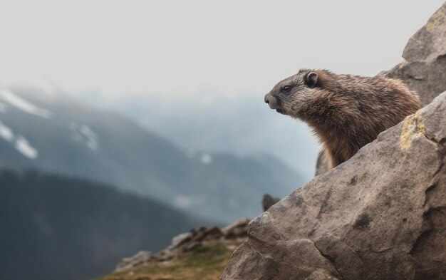 Una marmotta che guarda fuori da una roccia