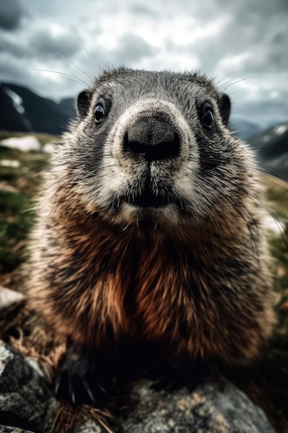 Una marmotta con uno sfondo blu