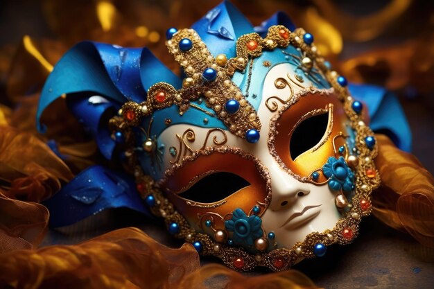 una maschera blu e oro