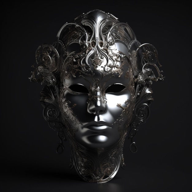 Una maschera d'argento con sopra la scritta masquerade