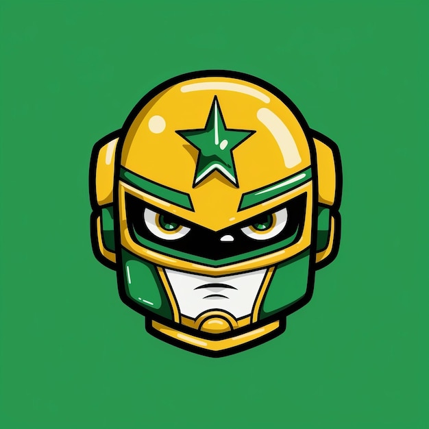 Una maschera da guerriero ninja verde e gialla con sopra una stella