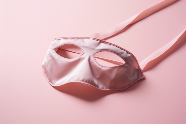 Una maschera rosa è su uno sfondo rosa.