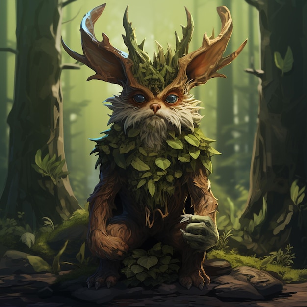 Una mascotte nella foresta che protegge la foresta