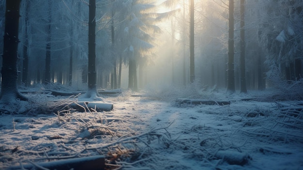 Una mattina in una foresta ghiacciata