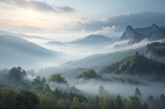 Una mattina nebbiosa nelle Montagne Incantate